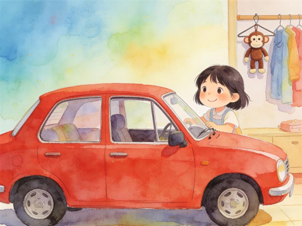 水彩画:今天起 不要在车里放小玩偶了 水彩画高清JPG图片素材