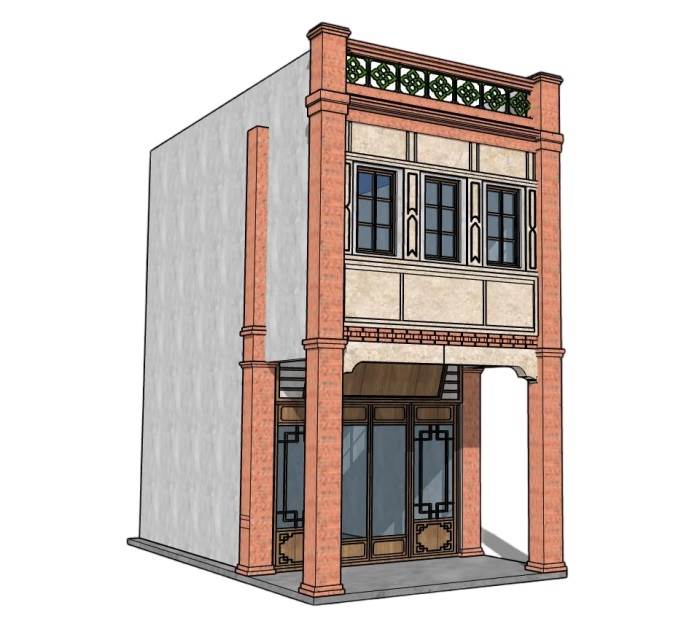 中西混搭骑楼建筑建筑SU模型 SU模型免费下载_sketchup模型