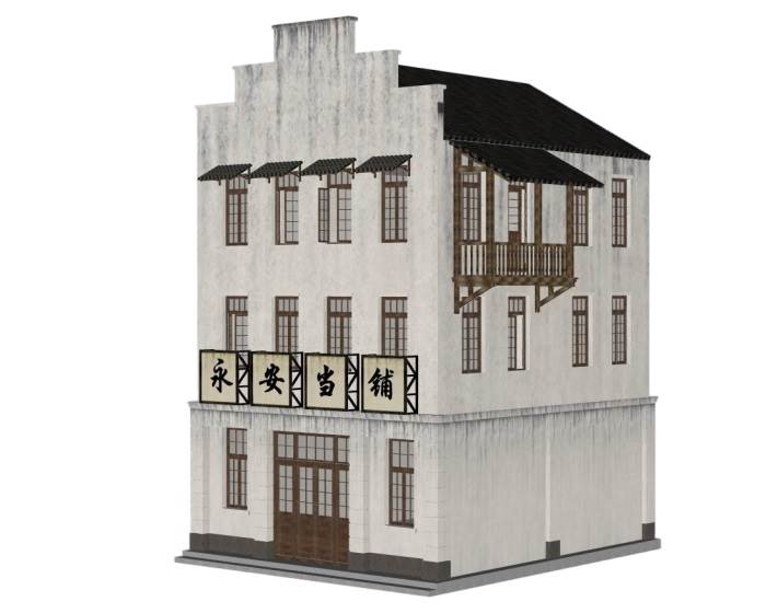 中式民国商铺建筑SU模型 SU模型免费下载_sketchup模型