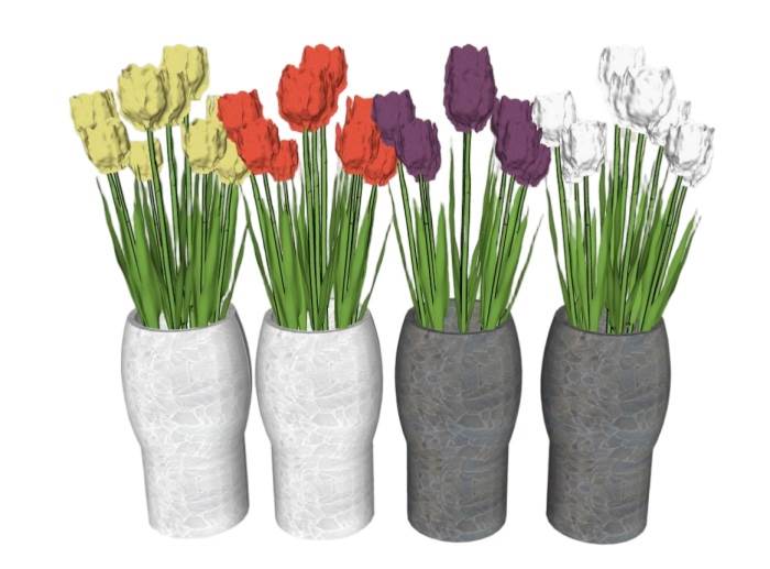 郁金香花盆花瓶植物SU模型 SU模型免费下载_sketchup模型