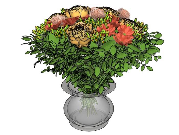 混搭花艺玻璃花瓶植物SU模型 SU模型免费下载_sketchup模型