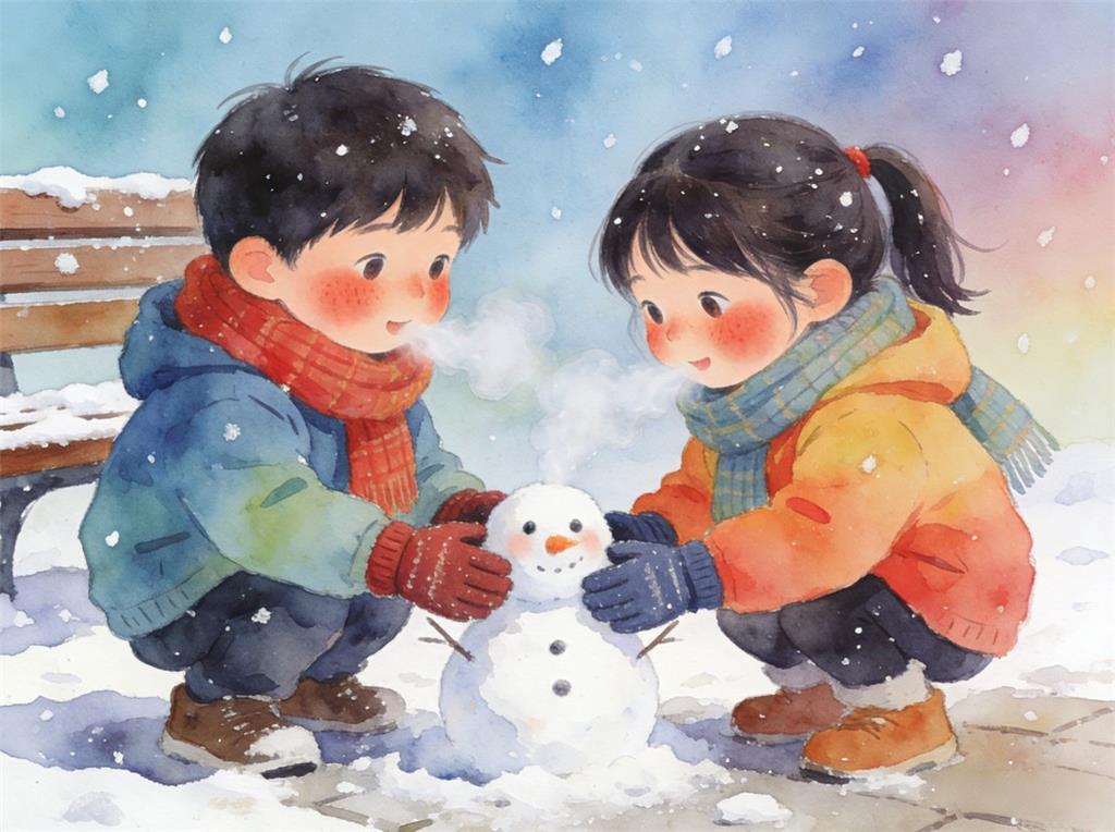 水彩画:小寒时节天气冷 记得加衣保暖 水彩画高清JPG图片素材