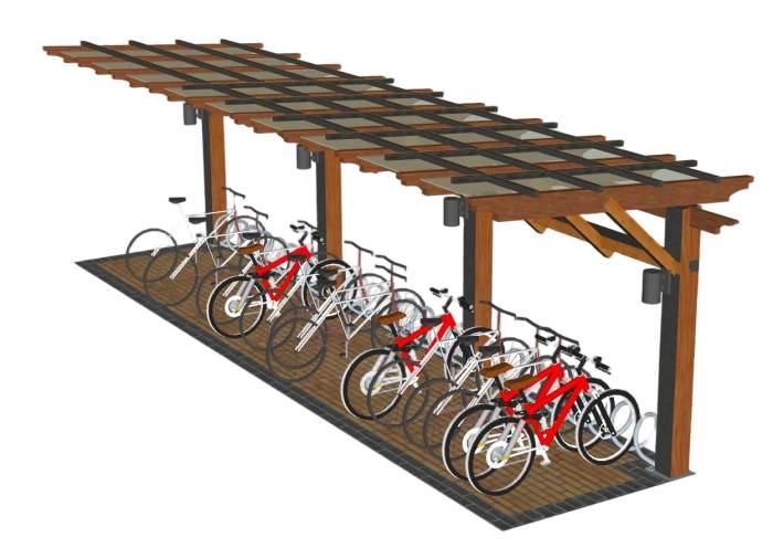 自行车停车棚景观SU模型 SU模型免费下载_sketchup模型