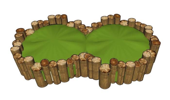 双圆形木桩围合式景观构筑物景观SU模型 SU模型免费下载_sketchup模型