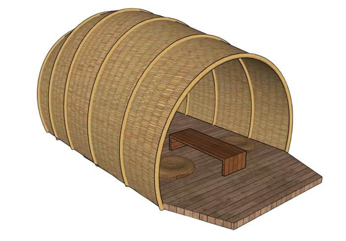日式草编休憩廊景观SU模型 SU模型免费下载_sketchup模型