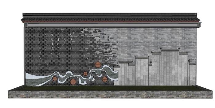 中式景墙景观SU模型 SU模型免费下载_sketchup模型