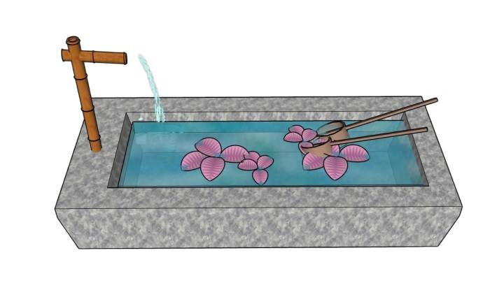 日式庭院洗手钵惊鹿水池景观SU模型 SU模型免费下载_sketchup模型