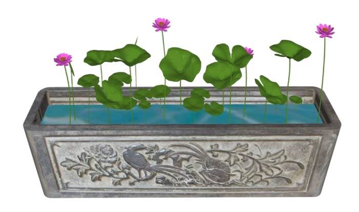 荷花池水池水缸小品景观SU模型 SU模型免费下载_sketchup模型
