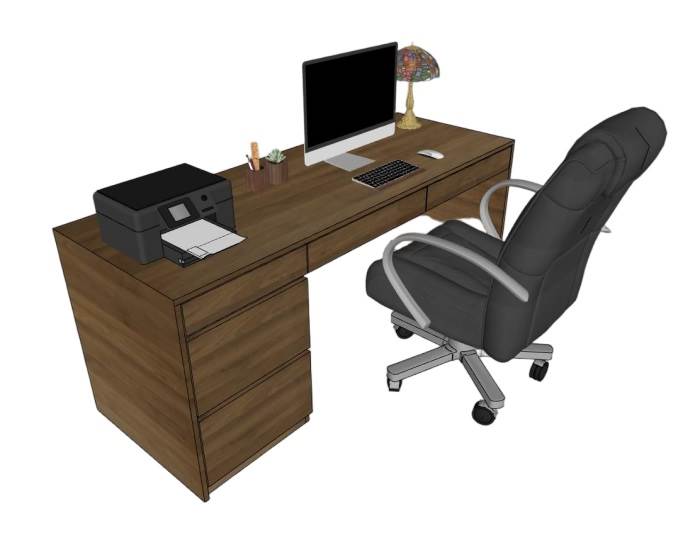 办公桌电脑椅打印机办公SU模型 SU模型免费下载_sketchup模型