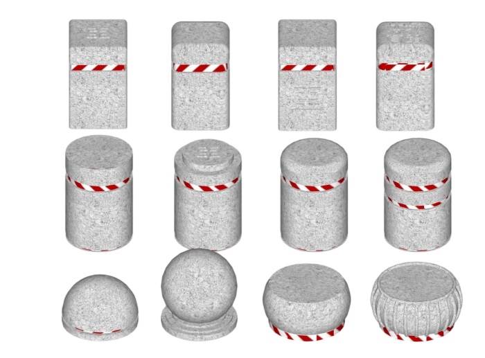 挡车石圆柱方墩景观SU模型 SU模型免费下载_sketchup模型