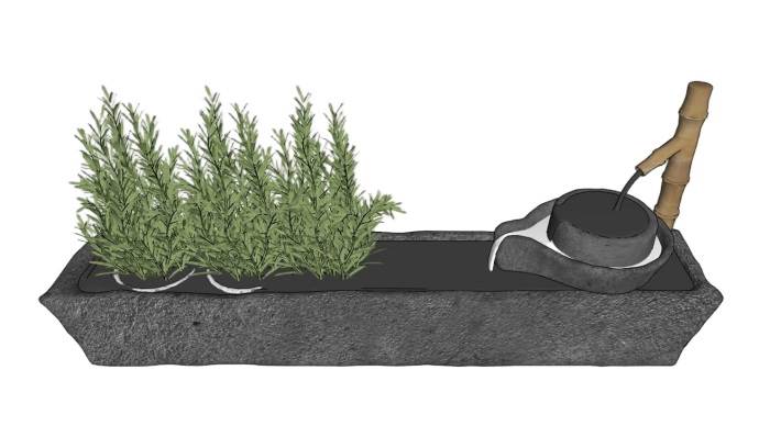 竹滴石磨流水景观SU模型 SU模型免费下载_sketchup模型