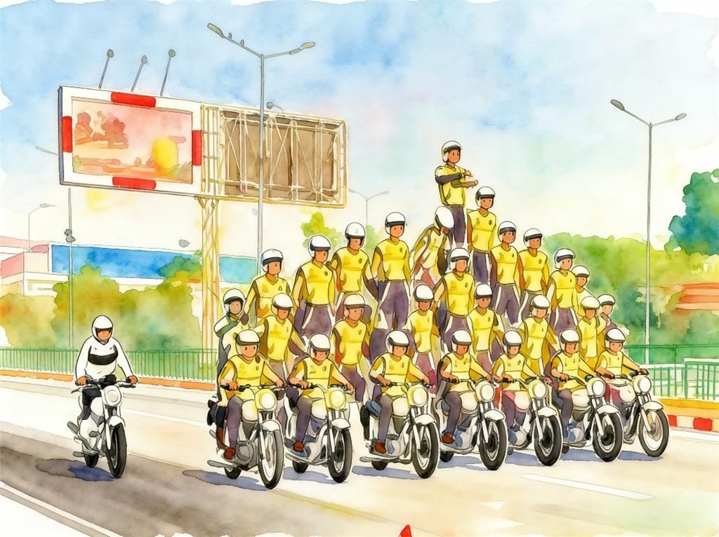 水彩画:印度阅兵彩排又见摩托“叠罗汉” 水彩画高清JPG图片素材