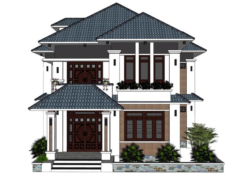 东南亚风格别墅建筑SU模型 SU模型免费下载_sketchup模型