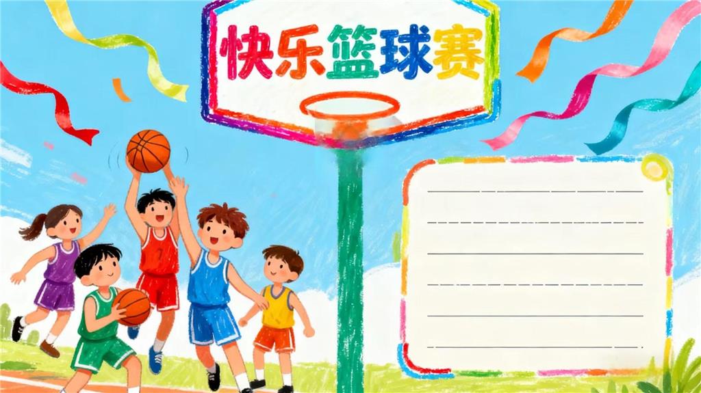 手抄报:快乐篮球场小报 手抄报版式设计JPG模板