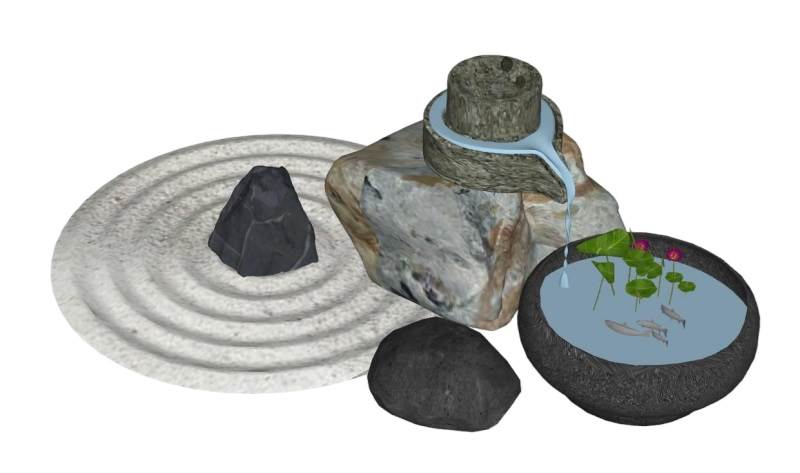 石磨流水荷花池景观SU模型 SU模型免费下载_sketchup模型