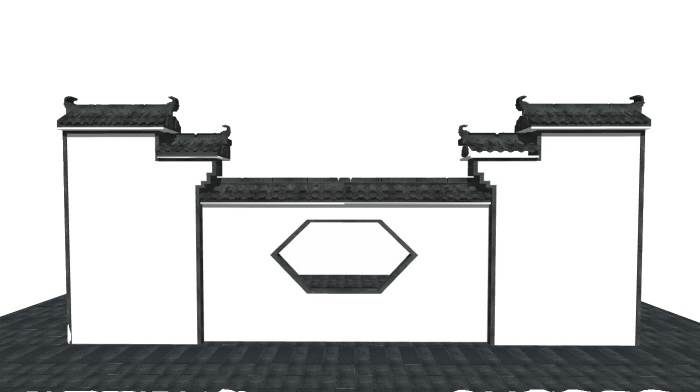 中式徽派景观墙马头墙建筑SU模型 SU模型免费下载_sketchup模型