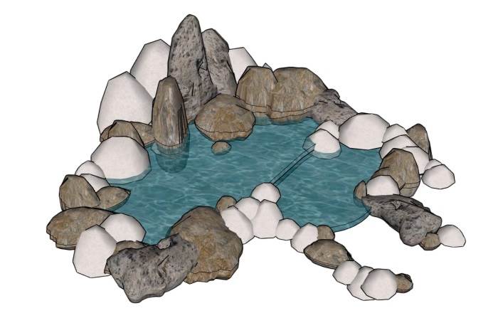 庭院人造水景山石景观SU模型 SU模型免费下载_sketchup模型