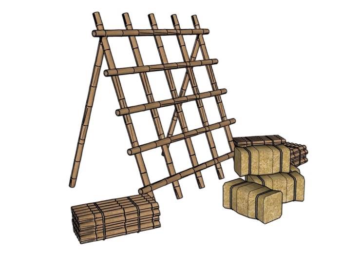 草垛子干草堆竹架景观SU模型 SU模型免费下载_sketchup模型