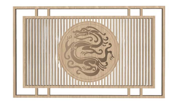 中式龙纹背景墙装饰板装饰SU模型 SU模型免费下载_sketchup模型