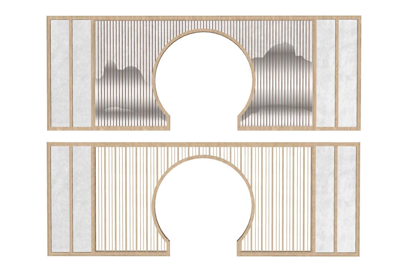 新中式室内月洞门装饰SU模型 SU模型免费下载_sketchup模型