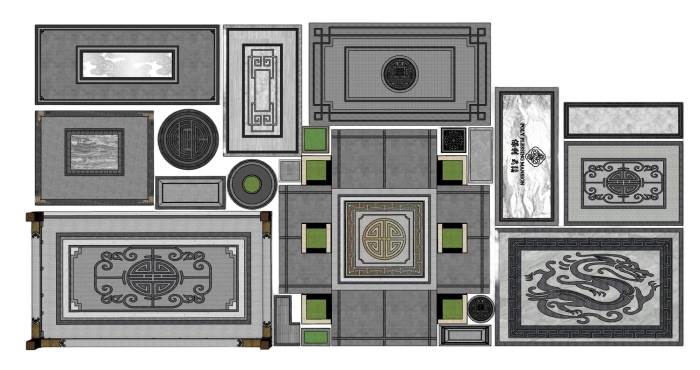 中式铺装地面地雕景观SU模型 SU模型免费下载_sketchup模型