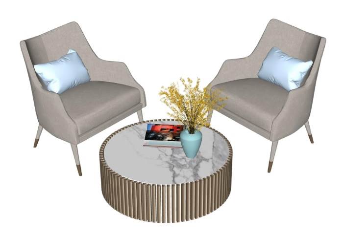 单椅茶几花瓶沙发SU模型 SU模型免费下载_sketchup模型
