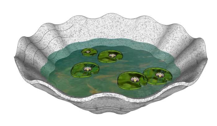 荷花水钵水池景观SU模型 SU模型免费下载_sketchup模型
