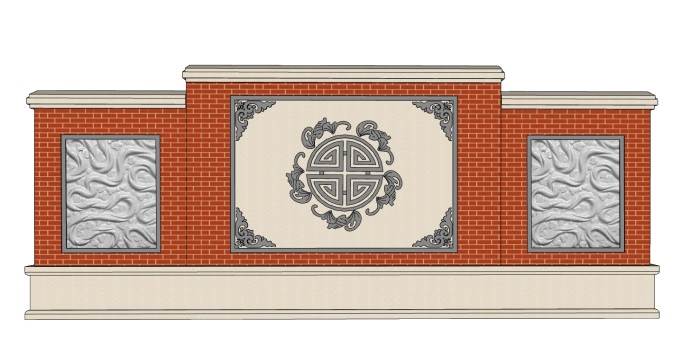 中式元素浮雕景墙建筑SU模型 SU模型免费下载_sketchup模型