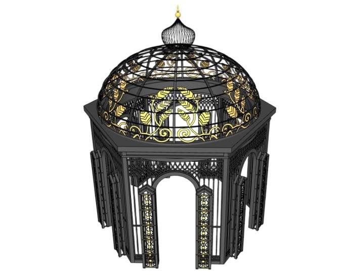 铁艺穹顶雕花亭子建筑SU模型 SU模型免费下载_sketchup模型