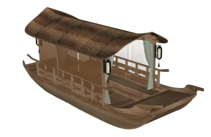 中式小船坊游船交通SU模型 SU模型免费下载_sketchup模型