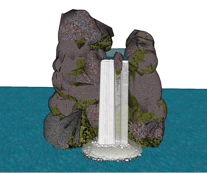假山流水瀑布景观SU模型 SU模型免费下载_sketchup模型