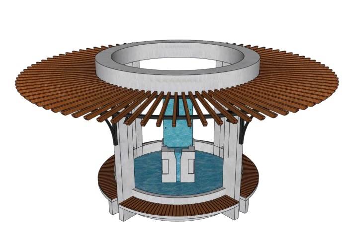 圆形水景观廊架座椅景观SU模型 SU模型免费下载_sketchup模型