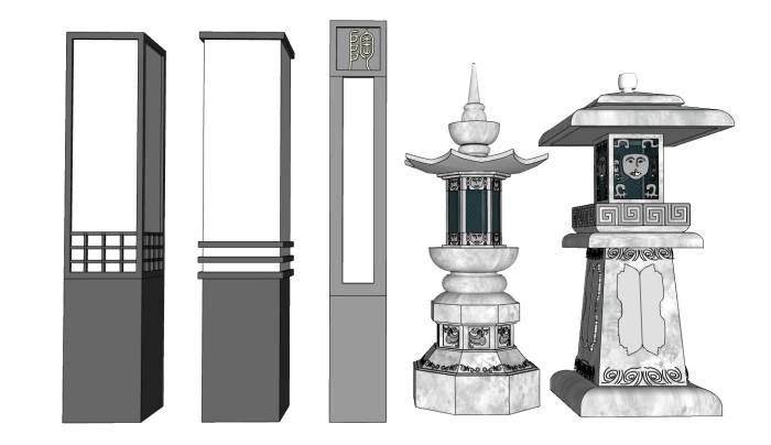 日式园林庭院灯草坪灯景观SU模型 SU模型免费下载_sketchup模型