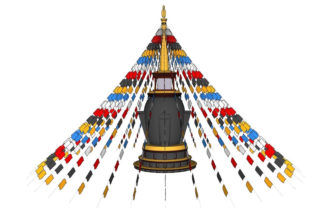 藏式风格经幡塔彩旗建筑SU模型 SU模型免费下载_sketchup模型