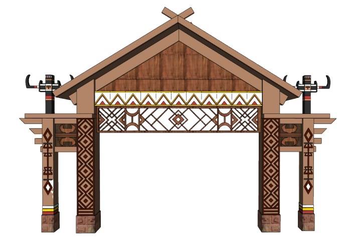 佤族少数民族门楼牌坊建筑SU模型 SU模型免费下载_sketchup模型