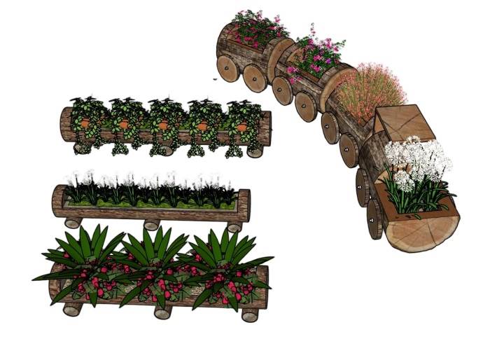自然风木头花箱景观SU模型 SU模型免费下载_sketchup模型