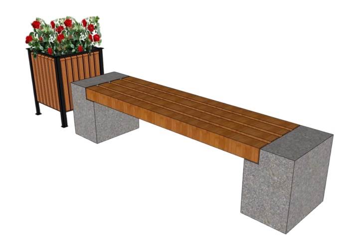 公园长凳石凳花箱景观SU模型 SU模型免费下载_sketchup模型