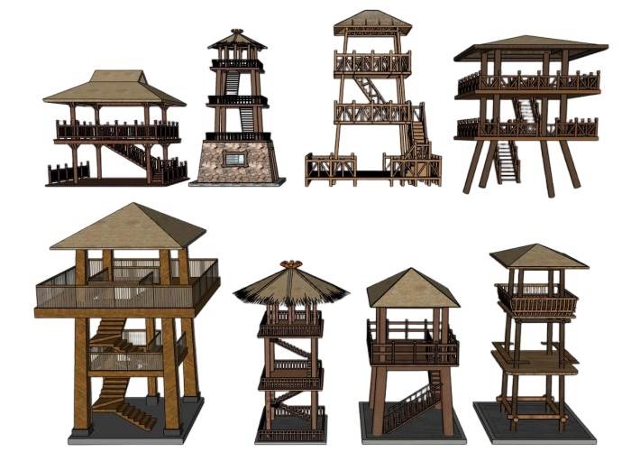 乡村景观塔观景台建筑SU模型 SU模型免费下载_sketchup模型