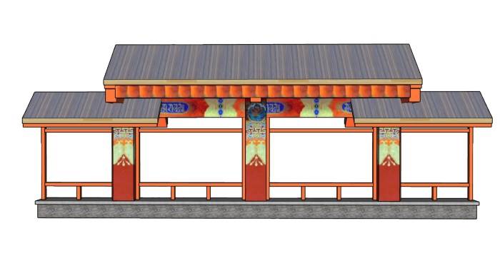 藏式文化墙宣传墙建筑SU模型 SU模型免费下载_sketchup模型
