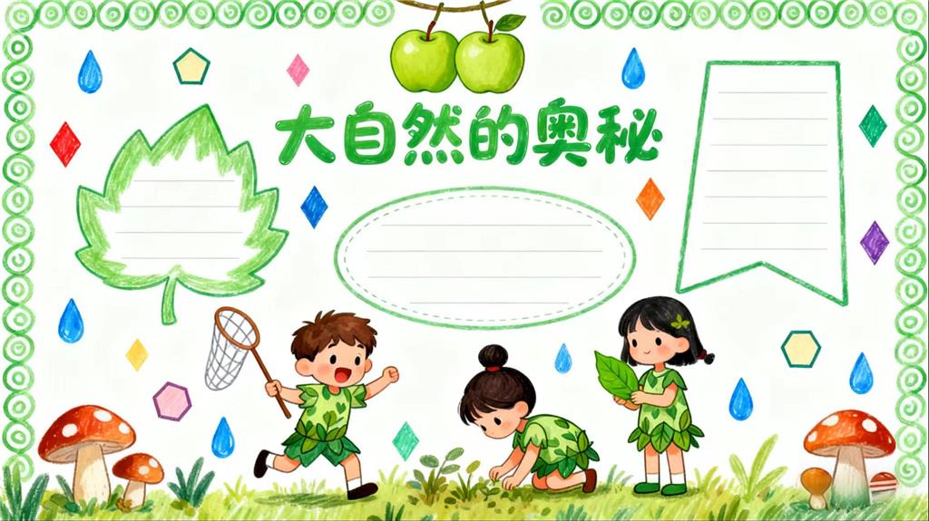 手抄报:大自然的奥秘小报 手抄报版式设计JPG模板