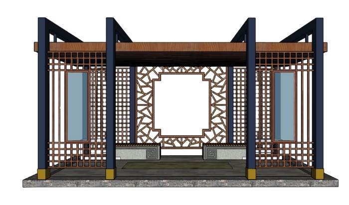 中式廊架凉亭景观SU模型 SU模型免费下载_sketchup模型