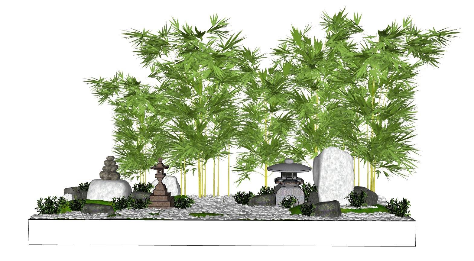 日式枯山水庭园花圃景观SU模型 SU模型免费下载_sketchup模型