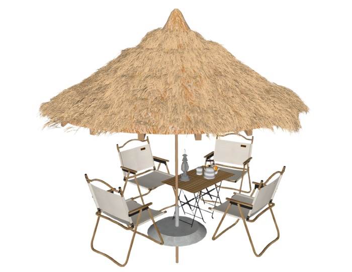 茅草亭遮阳伞露营餐桌椅景观SU模型 SU模型免费下载_sketchup模型