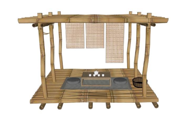 竹制凉棚茶室凉亭景观SU模型 SU模型免费下载_sketchup模型