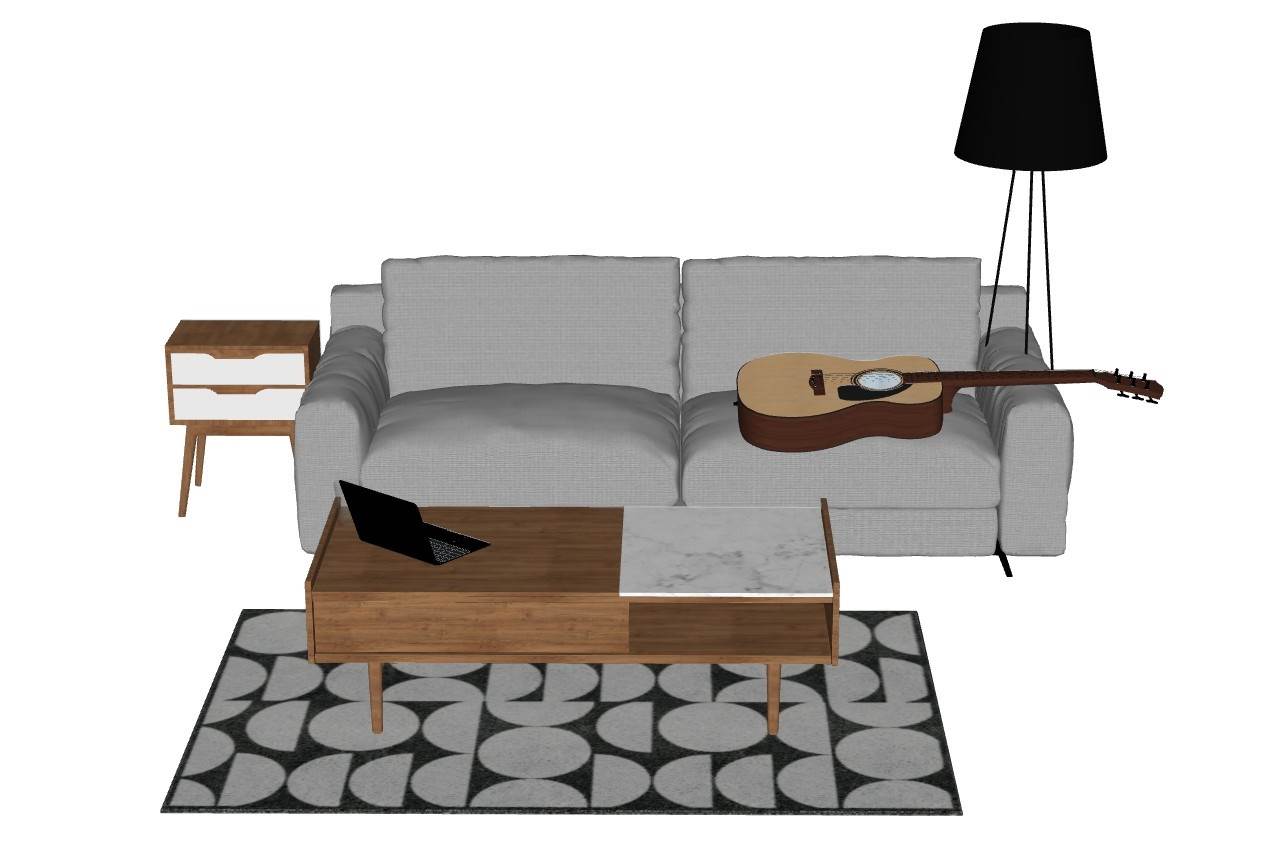 沙发茶几组合带吉他沙发SU模型 SU模型免费下载_sketchup模型