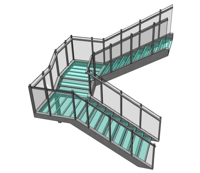 现代金属结构玻璃楼梯楼梯SU模型 SU模型免费下载_sketchup模型