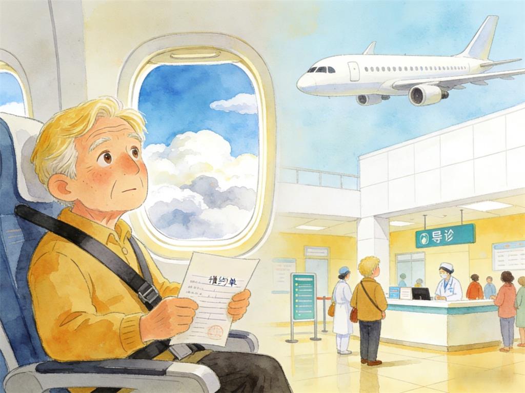 水彩画:老外打飞的来华看病 水彩画高清JPG图片素材