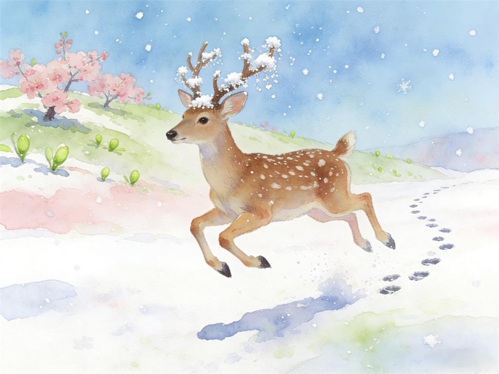 水彩画:踏雪飞腾 共赴春天 水彩画高清JPG图片素材