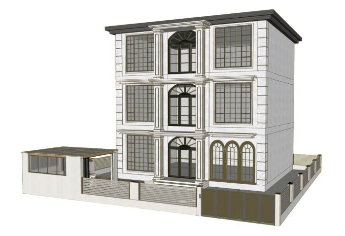 新中式三层自建房别墅建筑SU模型 SU模型免费下载_sketchup模型