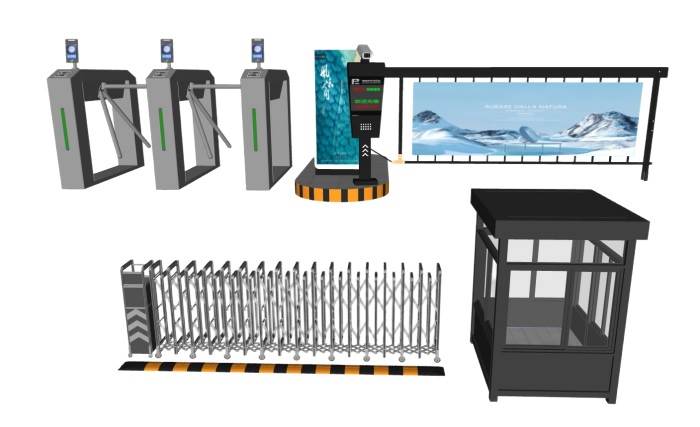 人行道闸+收费杆+减速带+车行道闸+保安亭交通SU模型 SU模型免费下载_sketchup模型